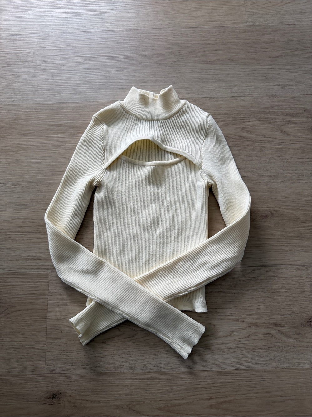 BDG Cream Ribbed Cutout Turtleneck